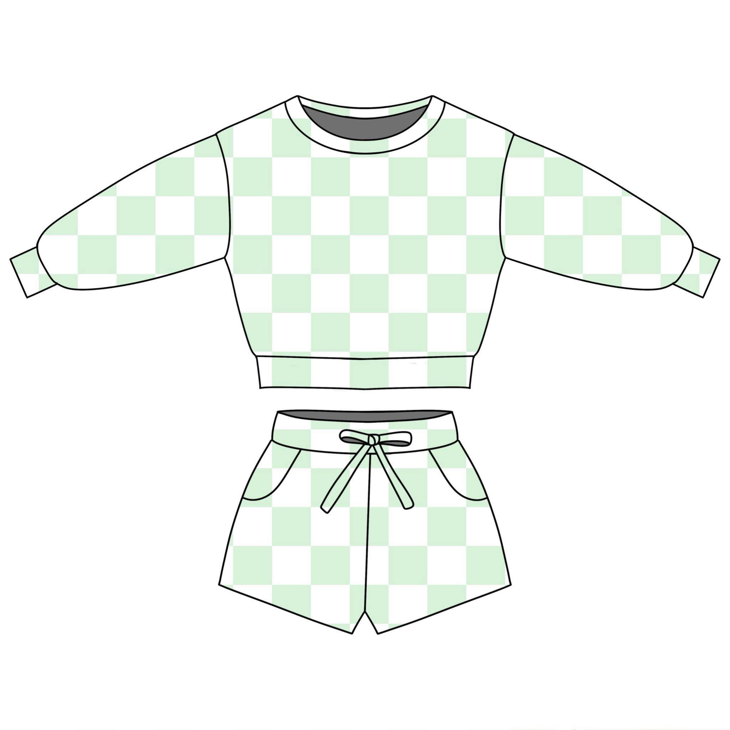 pre order long sleeve checkered shorts set