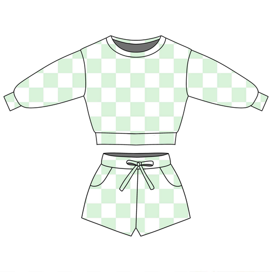 pre order long sleeve checkered shorts set