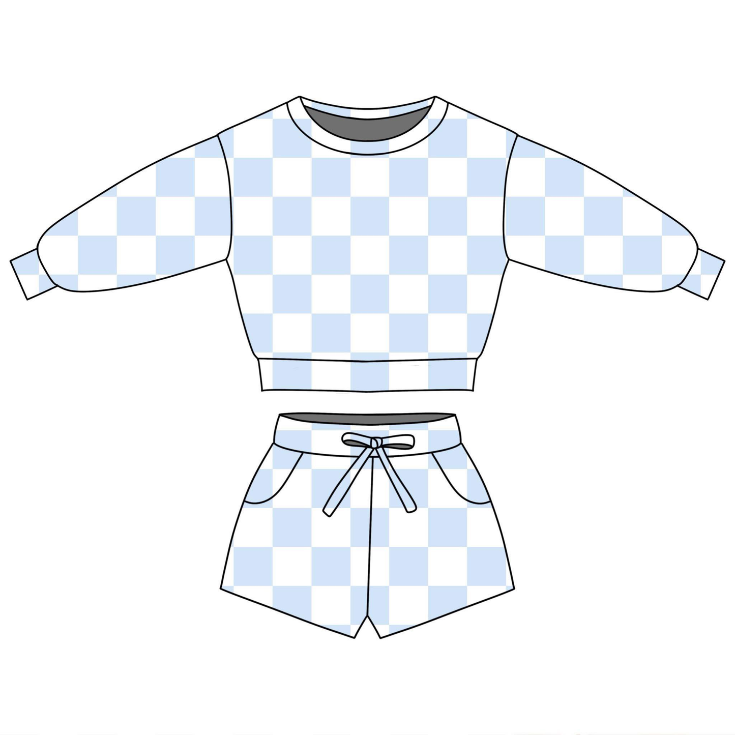 pre order long sleeve checkered shorts set