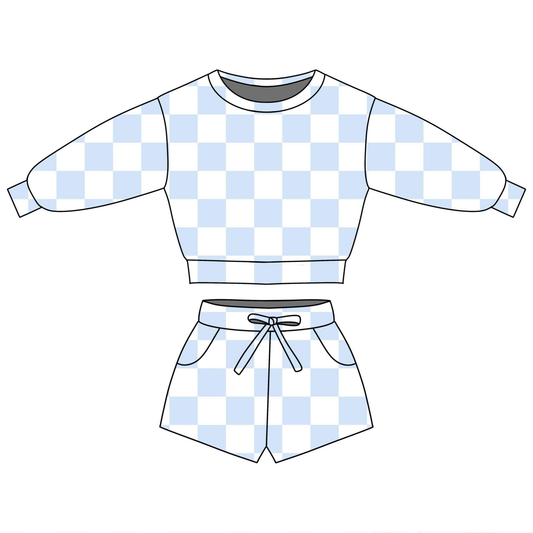 pre order long sleeve checkered shorts set