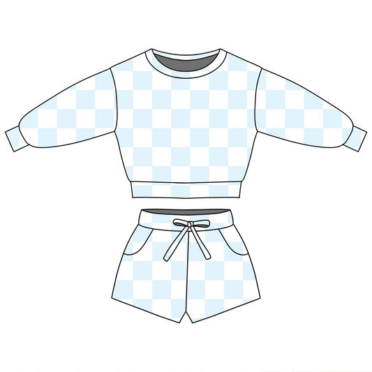 pre order long sleeve checkered shorts set