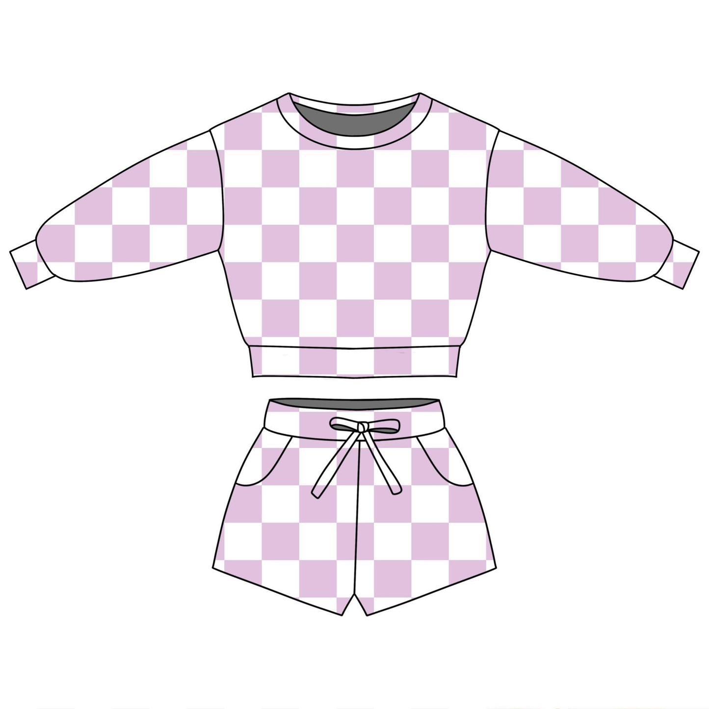 pre order long sleeve checkered shorts set