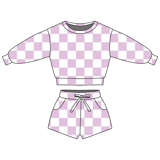 pre order long sleeve checkered shorts set