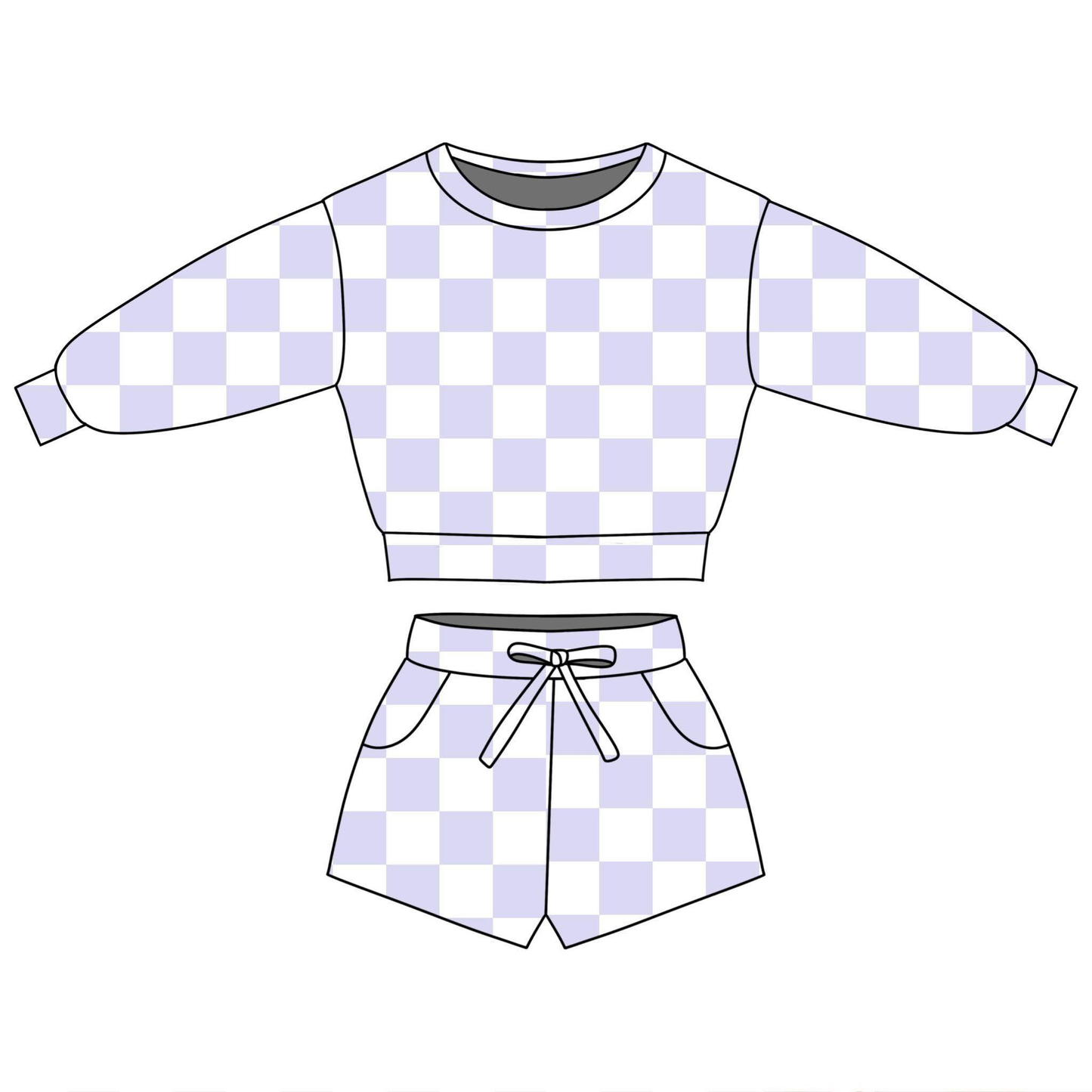 pre order long sleeve checkered shorts set