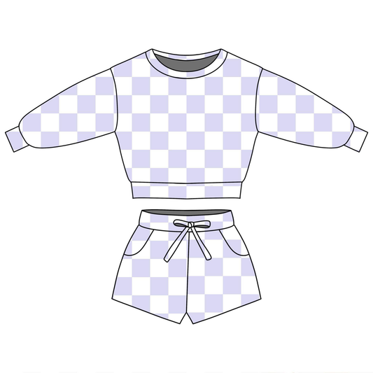 pre order long sleeve checkered shorts set