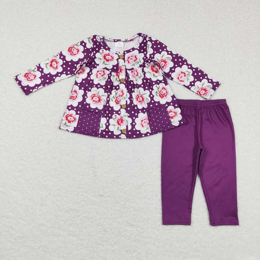 purple floral pocket tunic polk dots legging set girls outfit