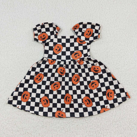 Short sleeve checkered pumpkin dress