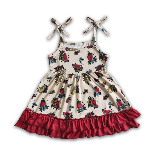 sweet lemon and watermelon straps ruffle dress