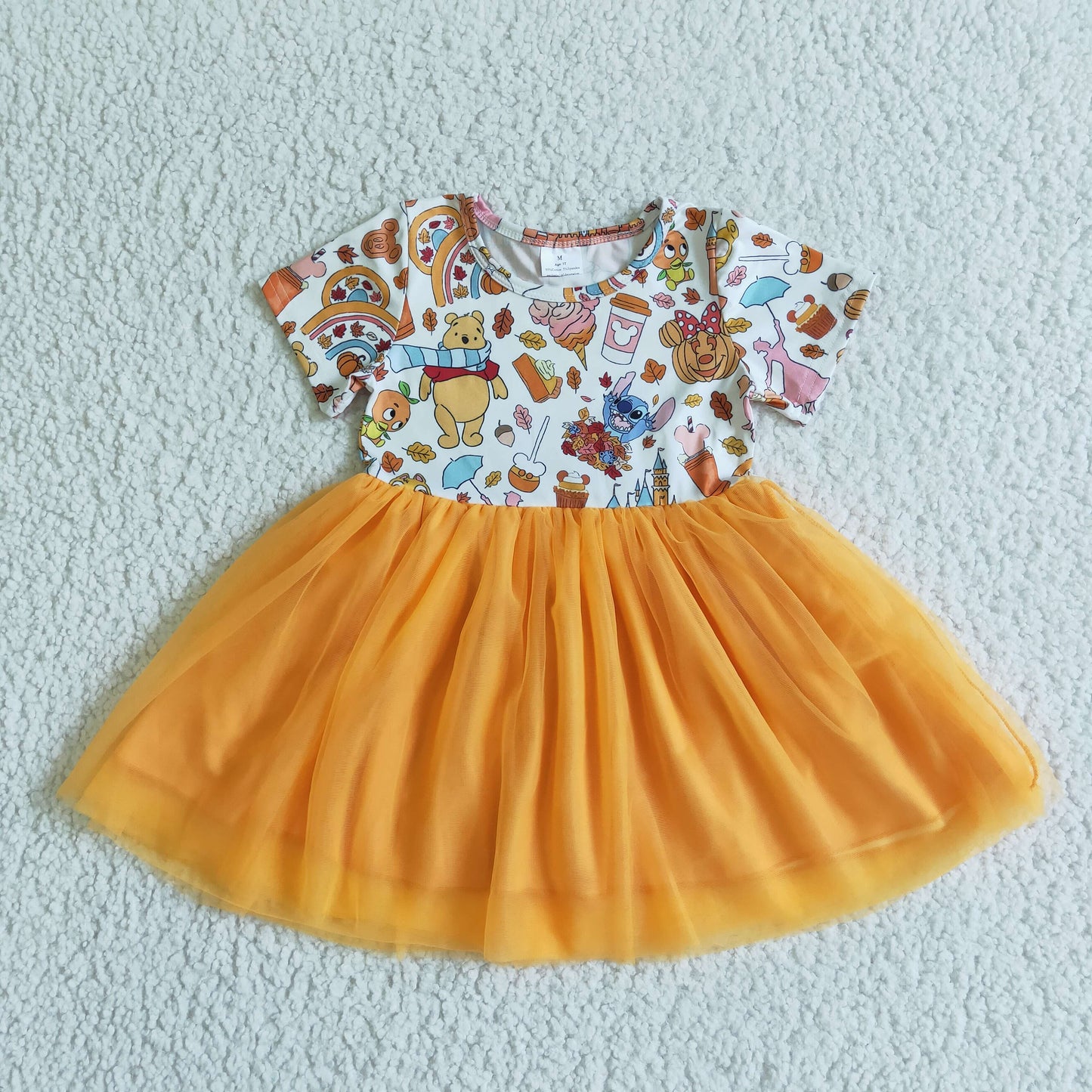 bear cartoon fall snacks orange tutu dress GSD0135