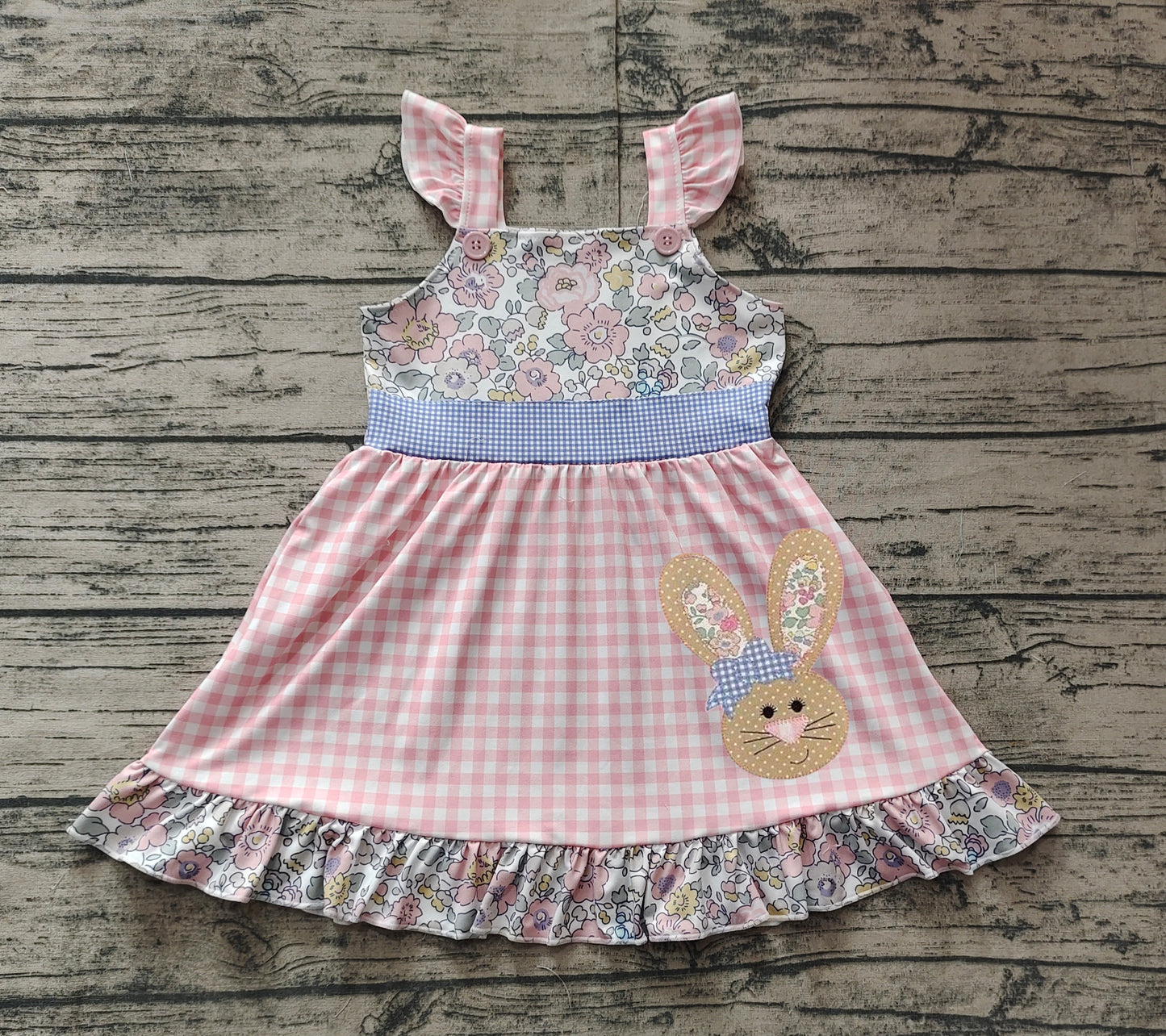 pre order easter girl plaid floral rabbit embroidery dress