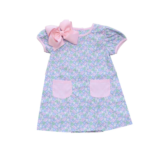 pre order short sleeve flower dress with pocket