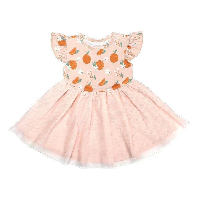 pre order flutter sleeve peach print tutu dress