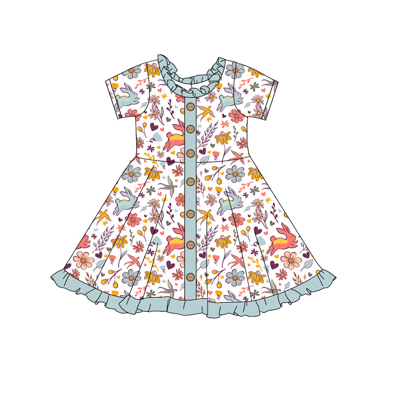 pre order floral rabbit print baby girl easter dress