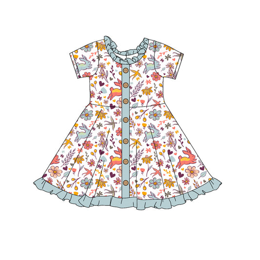 pre order floral rabbit print baby girl easter dress