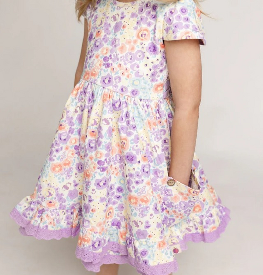 pre order purple floral pocket dress