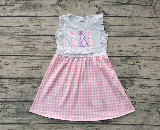 pre order pink plaid bunnies girls easter dress（do embroidery）