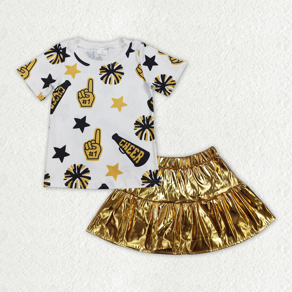 Cheer Top Gold Metallic Skirt Set