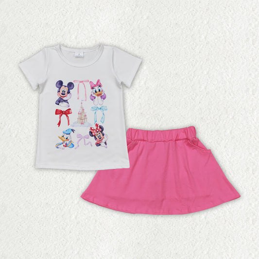 cartoon tee pink skort set