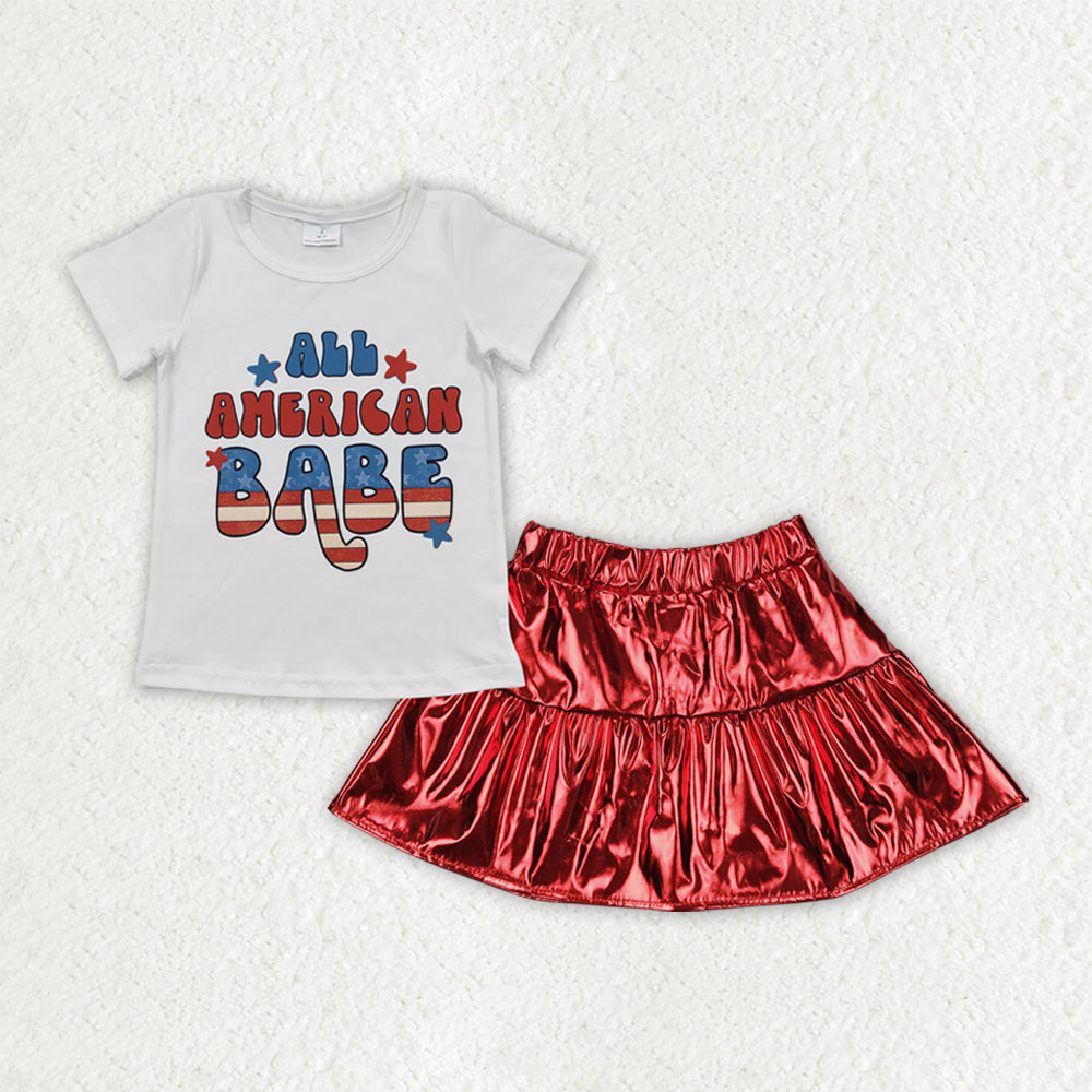American Babe Red Metallic Skirt Set