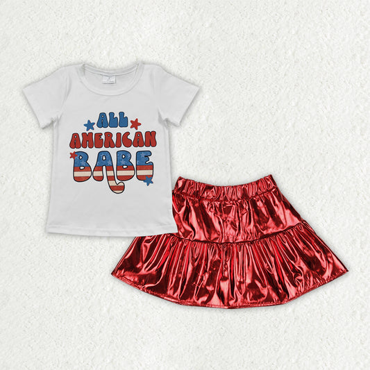 American Babe Red Metallic Skirt Set