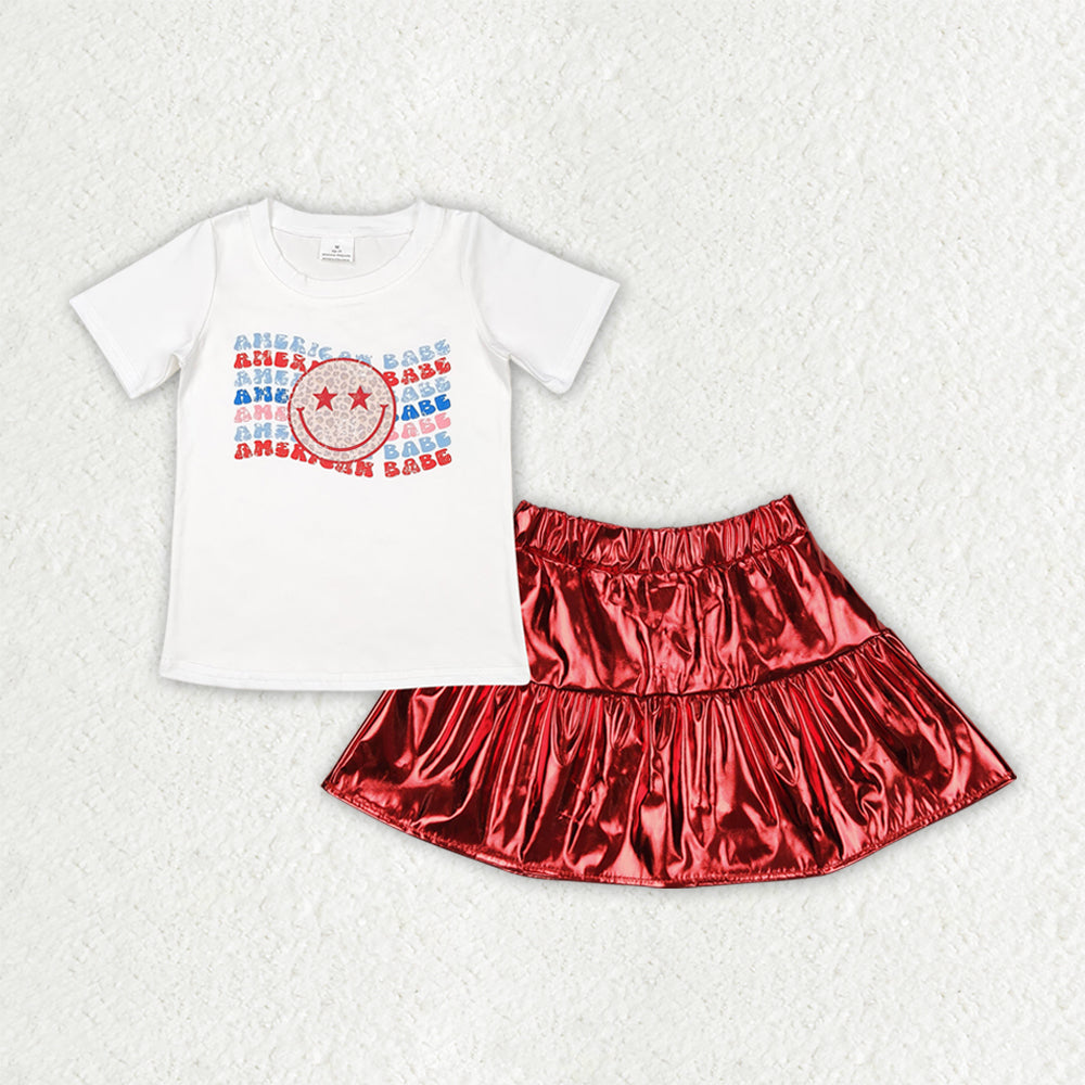 American Babe Tee Red Metallic Skirt Set