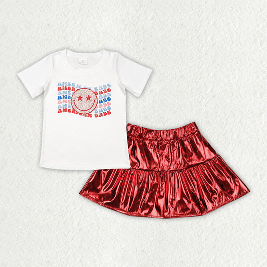 American Babe Tee Red Metallic Skirt Set