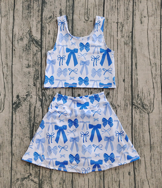 blue bow coquette athletic skirt set