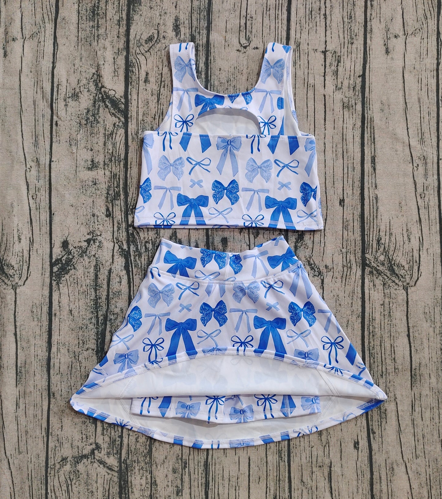 blue bow coquette athletic skirt set