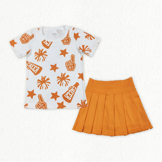 Orange Cheer tee Pleated Skirts Set