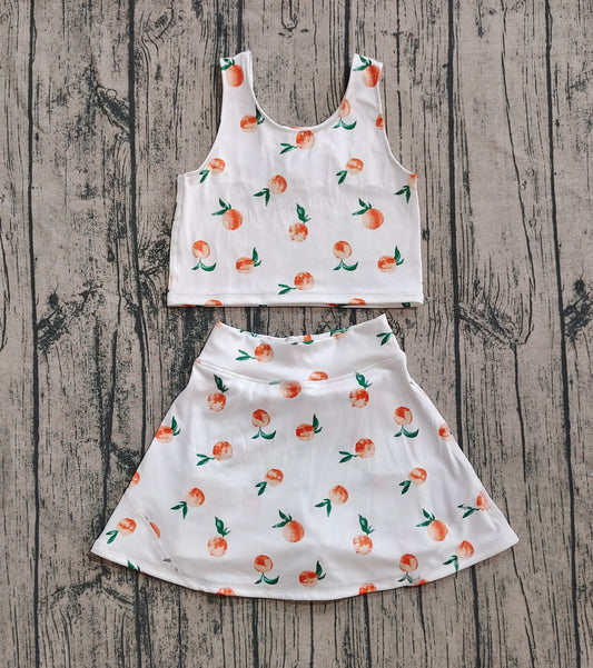 peach print two pieces athletic skort skirt set