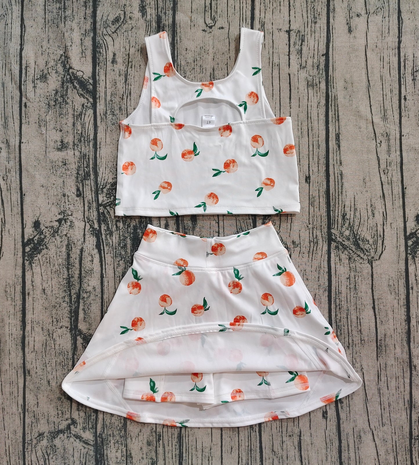 peach print two pieces athletic skort skirt set