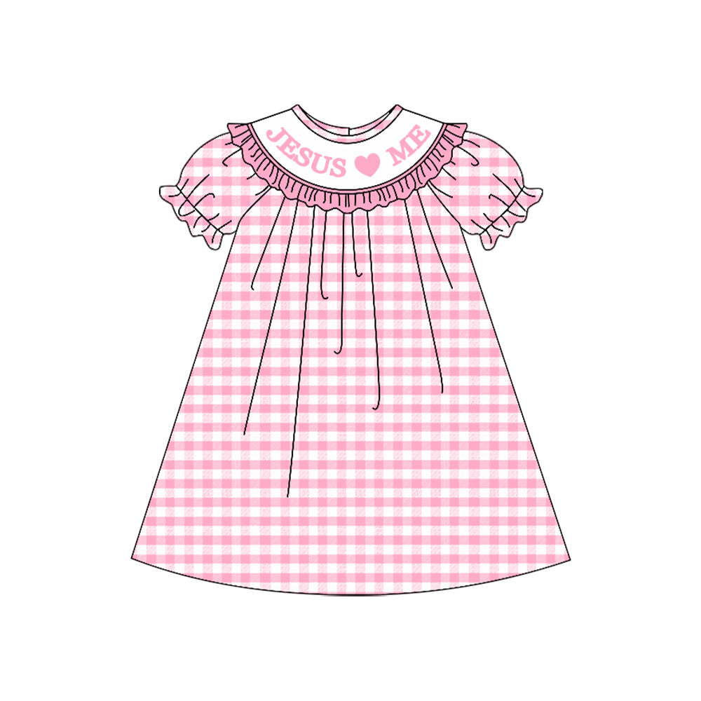 pre order jesus loves me pink plaid baby girl dress