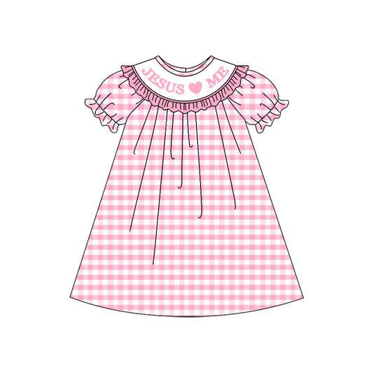 pre order jesus loves me pink plaid baby girl dress