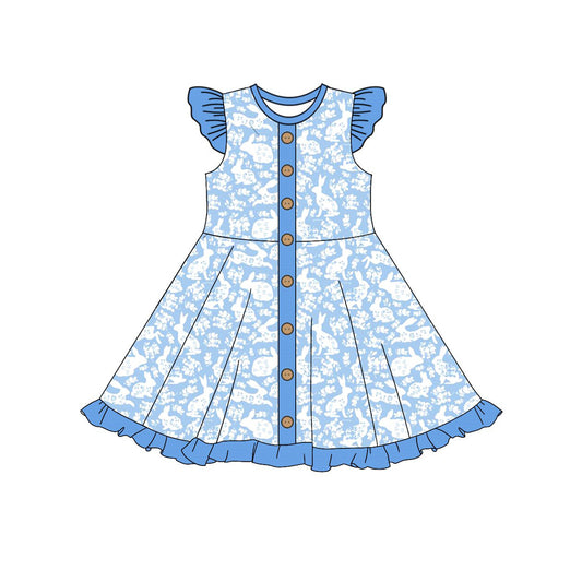 pre order blue rabbit print button dress easter girl dresses