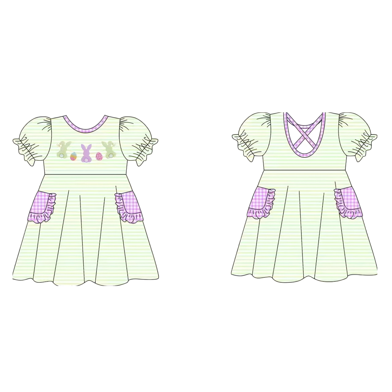 pre order stripes bunny print pocket dress easter girl dresses