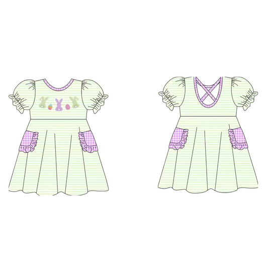 pre order stripes bunny print pocket dress easter girl dresses