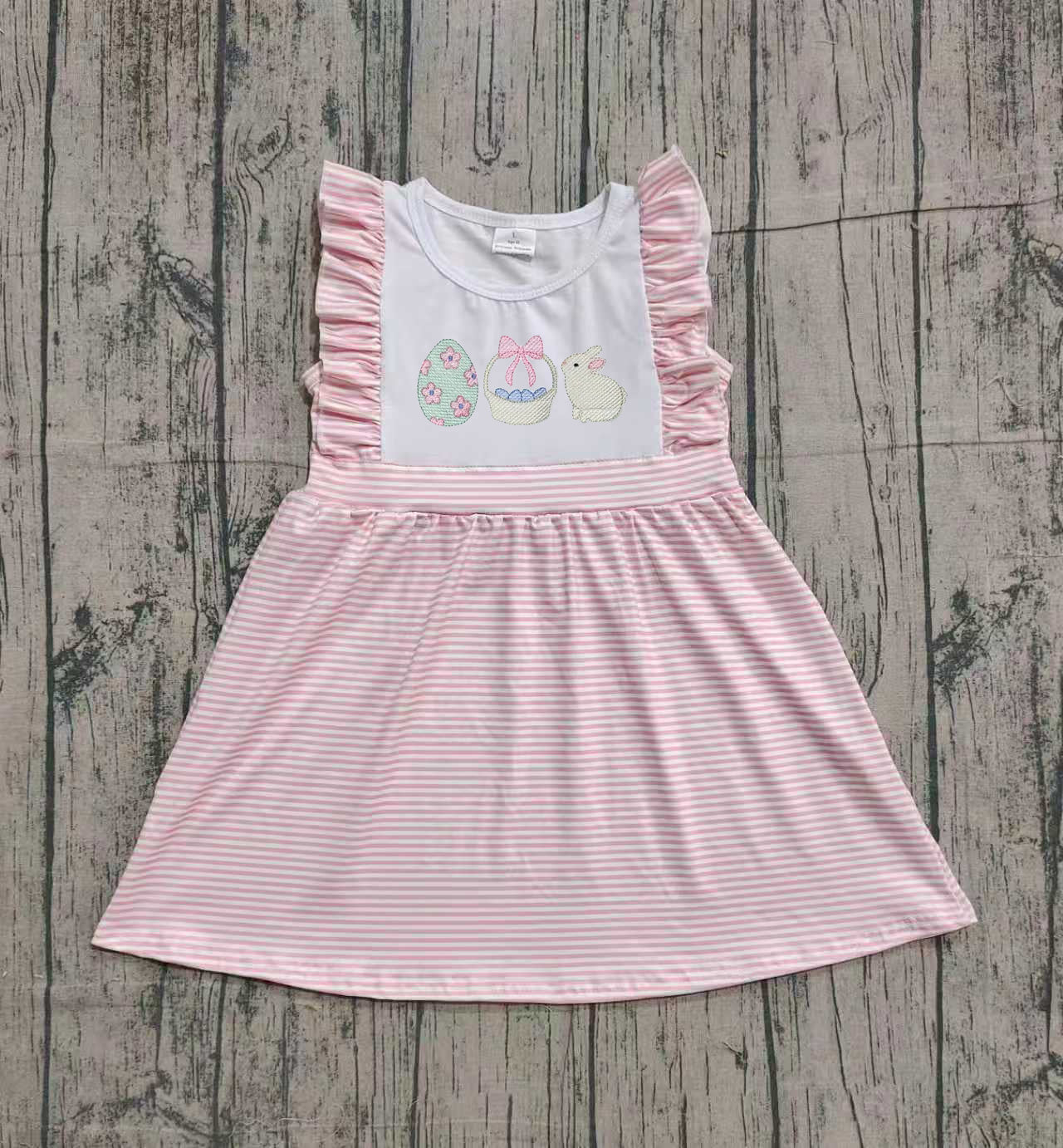 pre order pink stripes egg rabbit easter dress (do embroidery)
