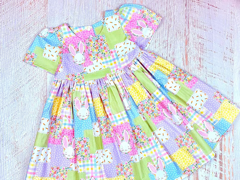 pre order short sleeve bunny patchwork dress