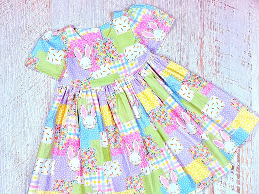 pre order short sleeve bunny patchwork dress