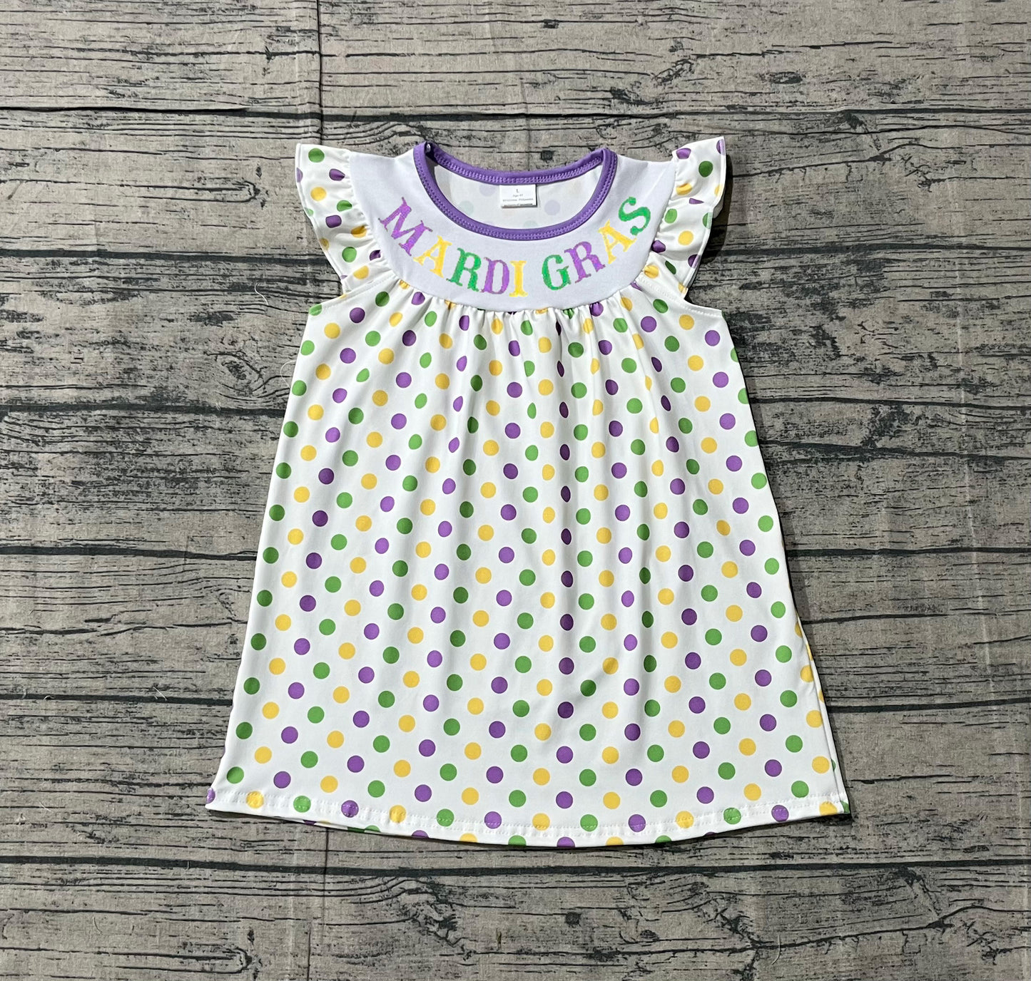 pre order mardi gras polk dots dress (do embroidery)