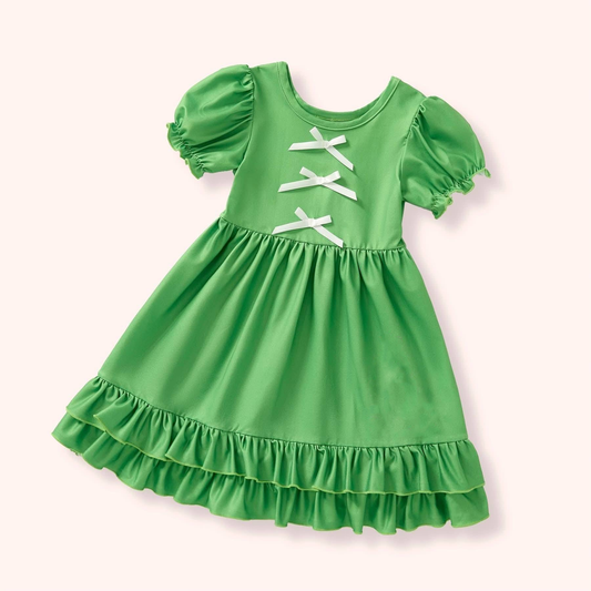 pre order solid green ruffle dress