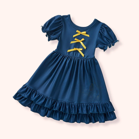 pre order solid navy ruffle dress