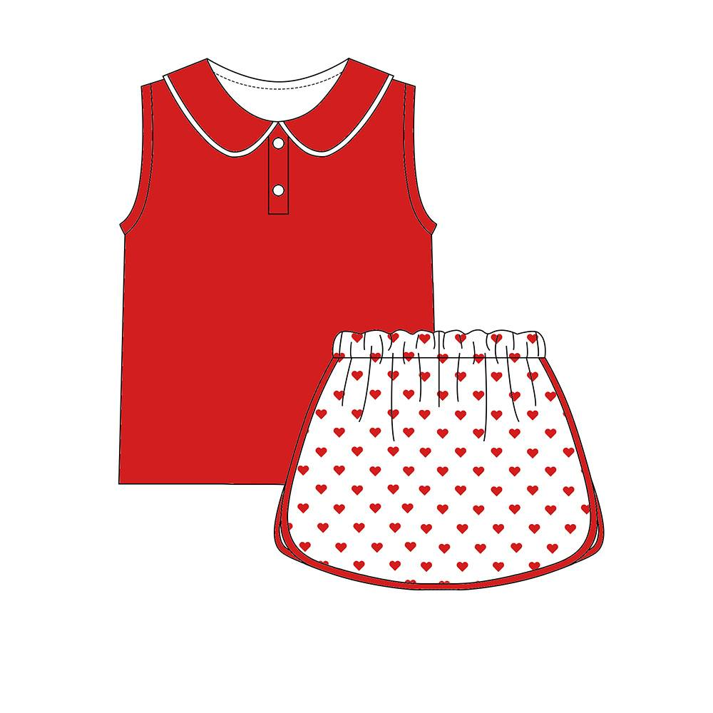pre order red heart print skort set