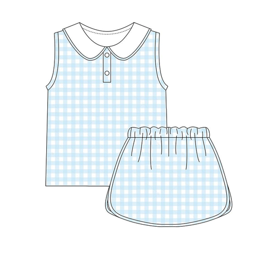 pre order blue gingham skort set