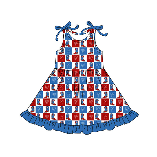 pre order 4th of july bow and boots checkered dress