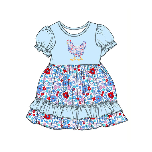 pre order blue floral chicken print dress