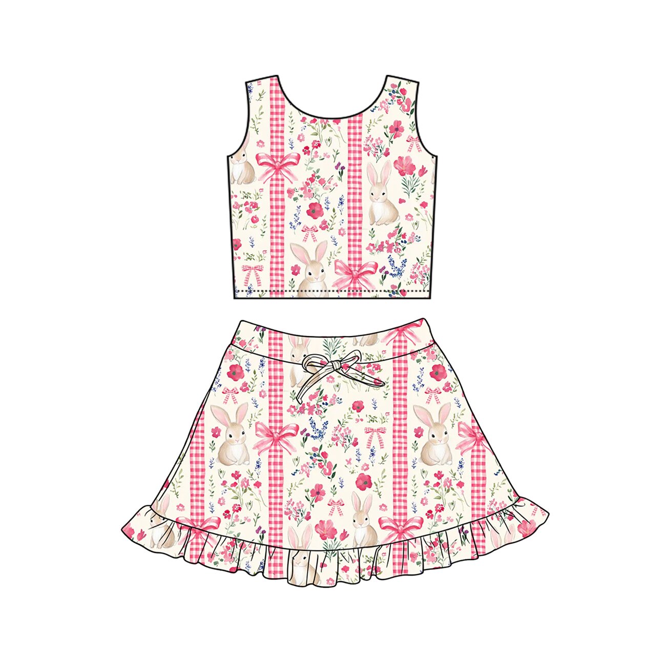 pre order sleeveless floral and rabbit athletic skort set