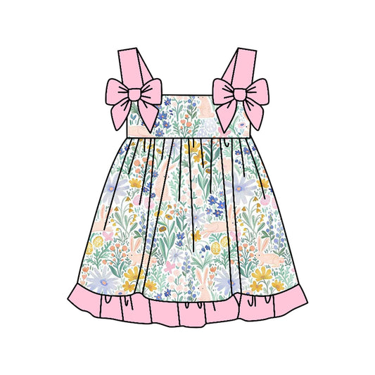 pre order rabbit and flower print easter girl dress
