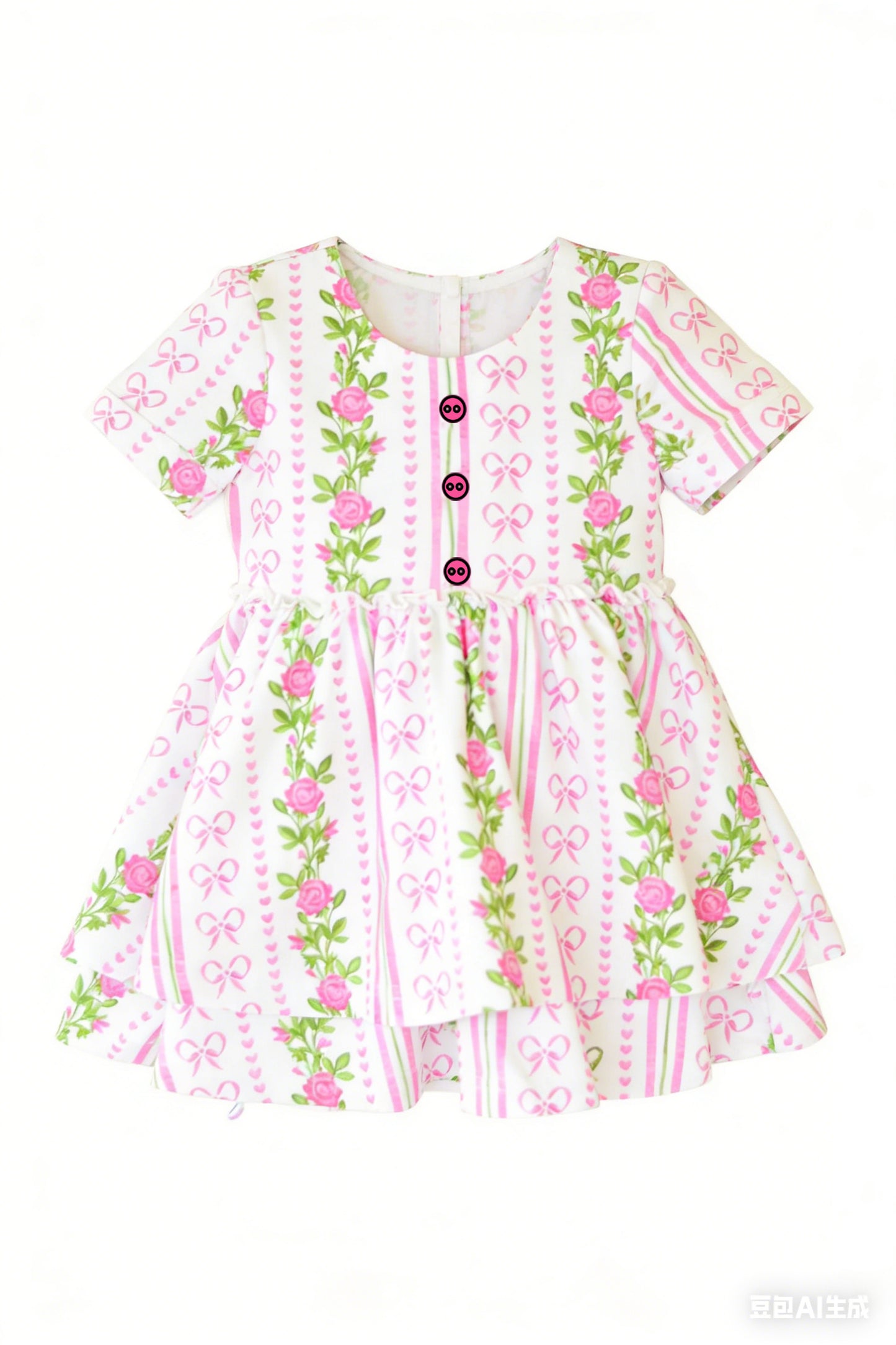 pre order pink bow and flower print girl dress