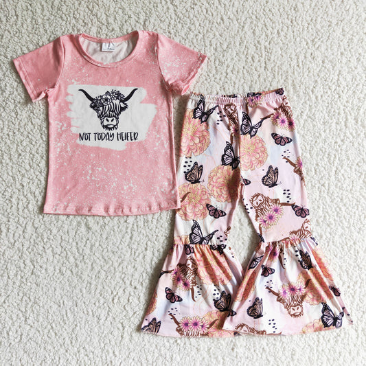 girl spring clothes set pink not today heifer butterfly pants set